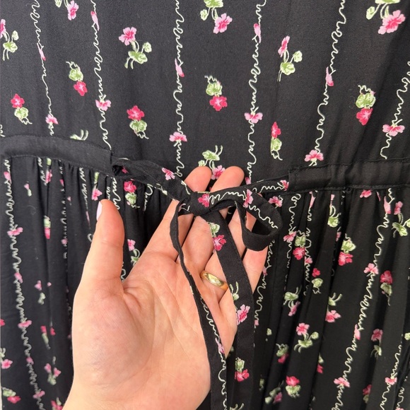 April Cornell Tie Back Floral Midi Dress Sz XXS XS S Black Boho Cottage Western - Picture 7 of 9